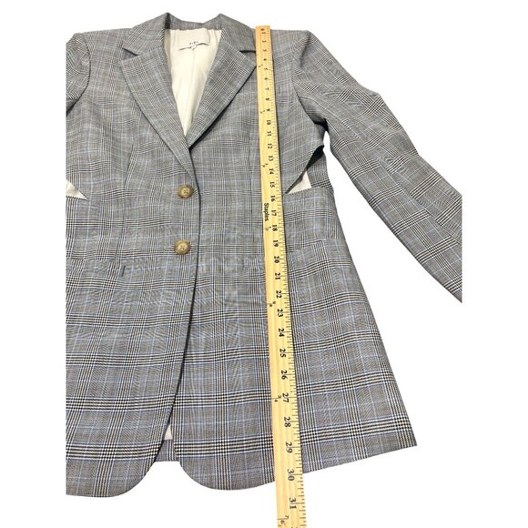 Tibi Blazer Cooper Oversized Cutout Prince Wales Checked Wool Silk Gray Size 6 - Picture 9 of 13